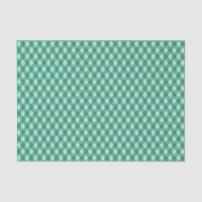 Retro Christmas Diamond Plaid - Green & Teal Tissue Paper (Front)