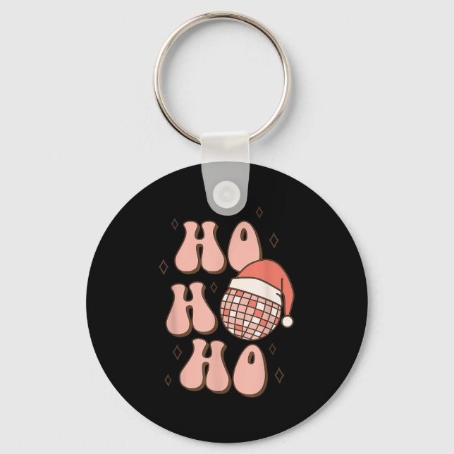 Retro Christmas Disco Ball Groovy Ho Ho Ho Santa H Key Ring (Front)