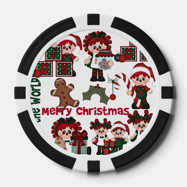Retro Christmas Doll Pattern Poker Chips (Front)