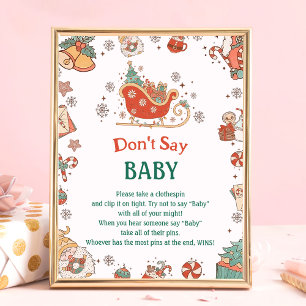 Retro Christmas "Don't Say Baby" Baby Shower Game  Poster