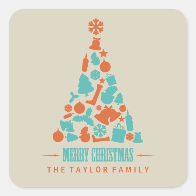 Retro Christmas Elements Christmas Tree Square Sticker (Front)