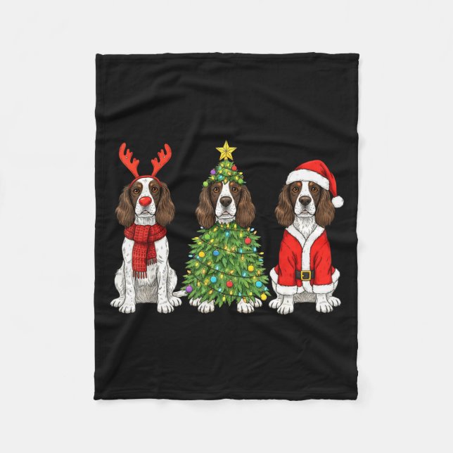 Retro Christmas English Springer Spaniel Santa Rei Fleece Blanket (Front)