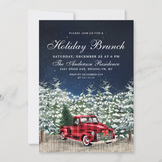 Retro Christmas Farm Truck Forest Holiday Brunch Invitation (Front)