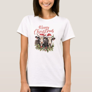 Retro Christmas farmhouse two cows cosy winter T-Shirt