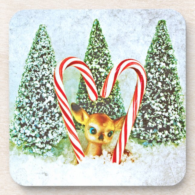 Retro Christmas Fawn Coaster (Front)
