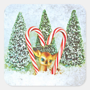 Retro Christmas Fawn Square Sticker