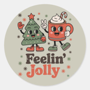 Retro Christmas Feeling Jolly Vintage Holiday  Classic Round Sticker