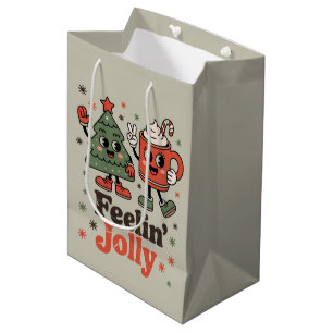 Retro Christmas Feeling Jolly Vintage Holiday  Medium Gift Bag