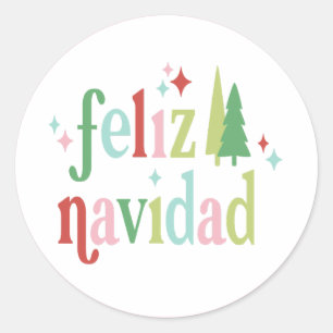 Retro Christmas   Feliz Navidad Classic Round Sticker