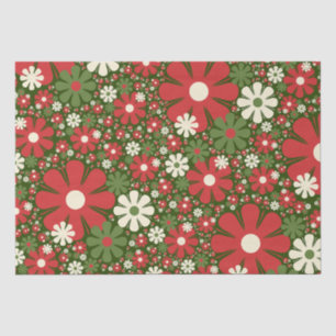 Retro Christmas Floral Fantasy Pattern Red Green Tissue Paper