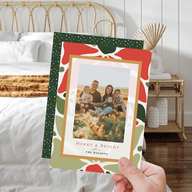 Retro Christmas Floral Quilt Holiday Photo Card (Creator Uploaded)