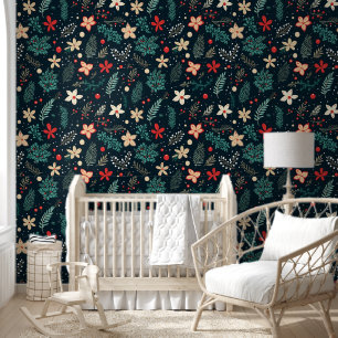 Retro Christmas Flowers Wallpaper