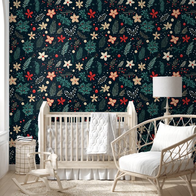 Retro Christmas Flowers Wallpaper (Kids)
