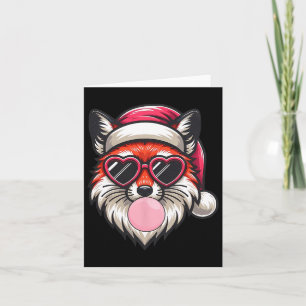 Retro Christmas Fox Santa Hat Blowing Bubble With Card