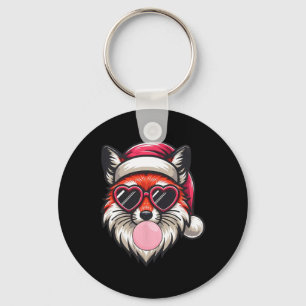 Retro Christmas Fox Santa Hat Blowing Bubble With Key Ring
