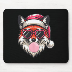 Retro Christmas Fox Santa Hat Blowing Bubble With Mouse Mat