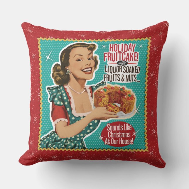 Retro Christmas Funny as a Fruitcake Cushion (Front)