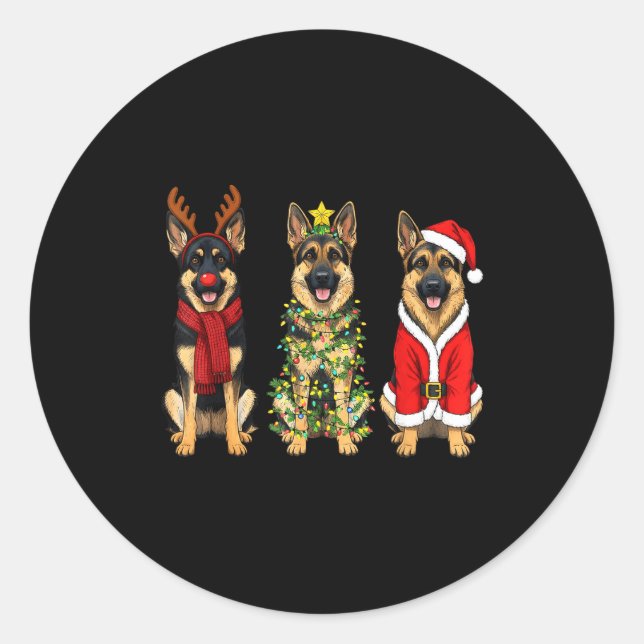 Retro Christmas German Shepherd Santa Reindeer Gsd Classic Round Sticker (Front)