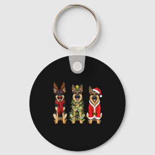Retro Christmas German Shepherd Santa Reindeer Gsd Key Ring