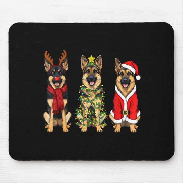 Retro Christmas German Shepherd Santa Reindeer Gsd Mouse Mat (Front)