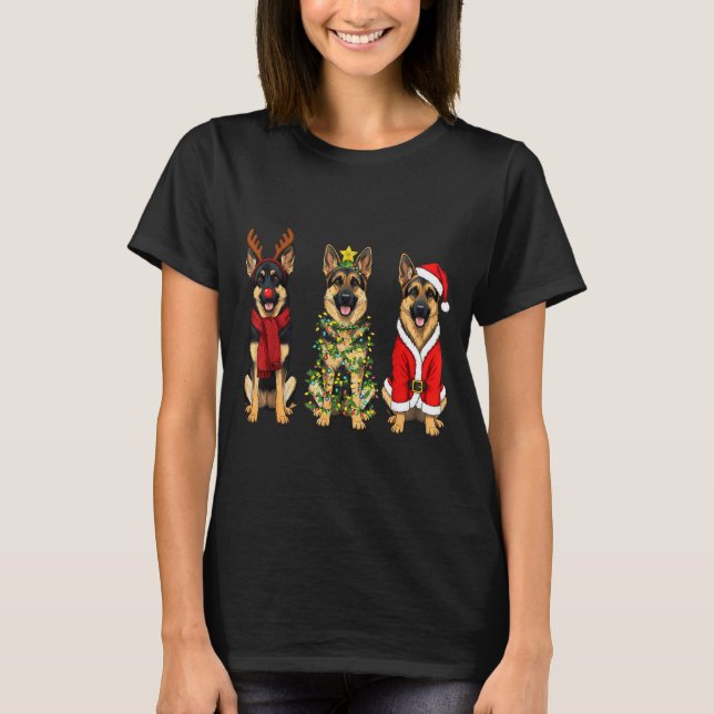 Retro Christmas German Shepherd Santa Reindeer Gsd T-Shirt (Front)