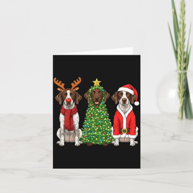 Retro Christmas German Shorthaired Inter Santa Rei Card (Front)