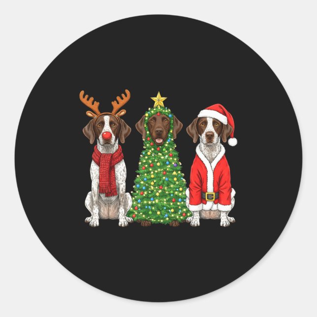 Retro Christmas German Shorthaired Inter Santa Rei Classic Round Sticker (Front)
