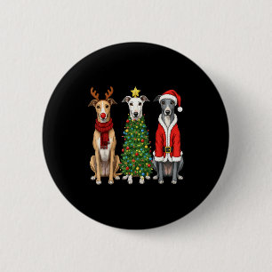Retro Christmas Ghound Santa Reindeer Dog Lover 6 Cm Round Badge