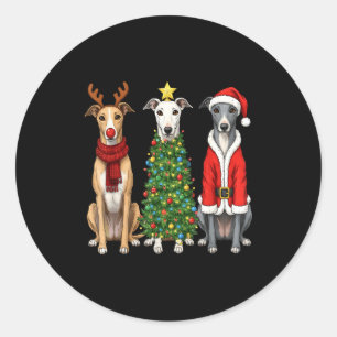 Retro Christmas Ghound Santa Reindeer Dog Lover Classic Round Sticker