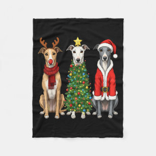 Retro Christmas Ghound Santa Reindeer Dog Lover Fleece Blanket