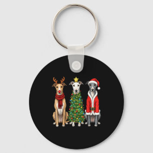 Retro Christmas Ghound Santa Reindeer Dog Lover Key Ring
