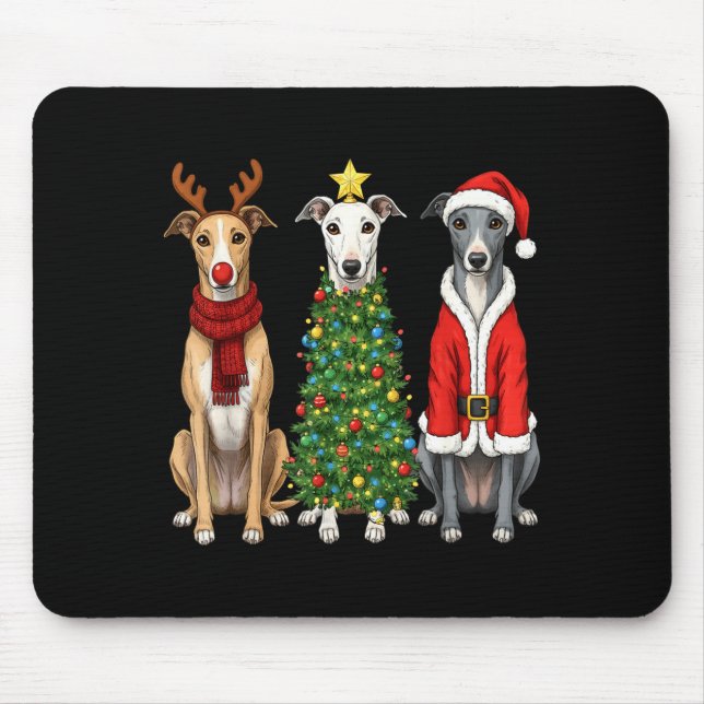 Retro Christmas Ghound Santa Reindeer Dog Lover  Mouse Mat (Front)