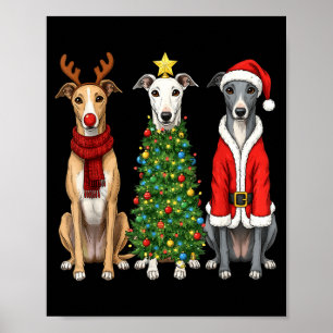Retro Christmas Ghound Santa Reindeer Dog Lover  Poster