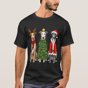 Retro Christmas Ghound Santa Reindeer Dog Lover T-Shirt