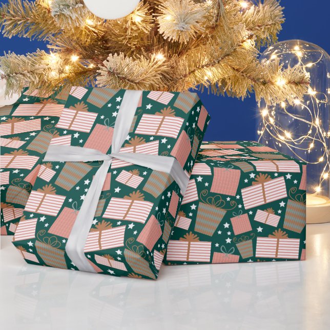 Retro Christmas Gift Pattern in Peach and Teal Wrapping Paper (Holidays)