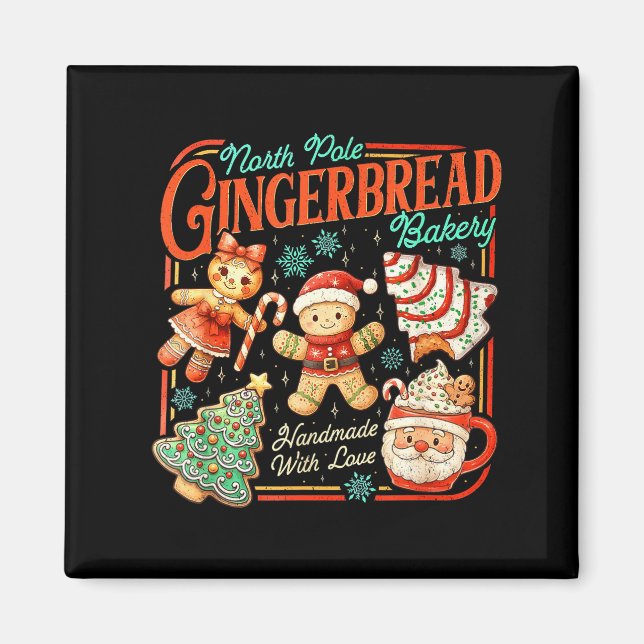 Retro Christmas Gingerbread Bakery North Le Cookie Magnet (Front)