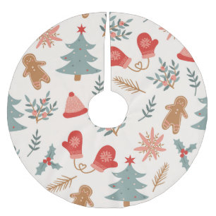 Retro Christmas Gingerbread Pattern. Brushed Polyester Tree Skirt