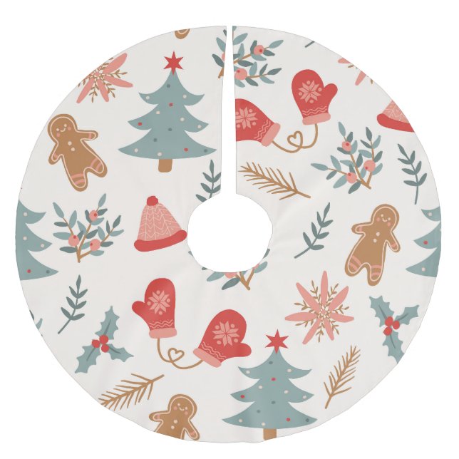 Retro Christmas Gingerbread Pattern. Brushed Polyester Tree Skirt (Front)