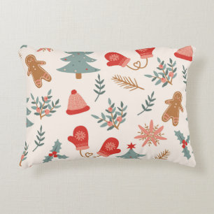 Retro Christmas Gingerbread Pattern. Decorative Cushion