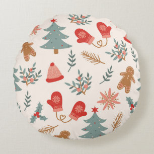 Retro Christmas Gingerbread Pattern. Round Cushion