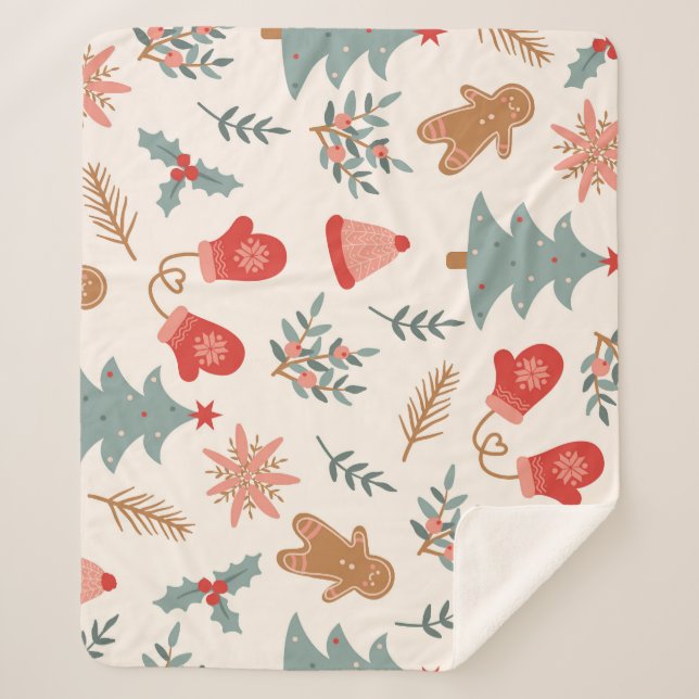 Retro Christmas Gingerbread Pattern. Sherpa Blanket (Front)