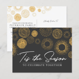 Retro Christmas Gold Burst Holiday Dinner / Party Invitation Postcard