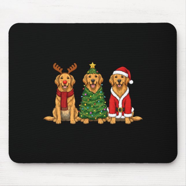 Retro Christmas Golden Retriever Santa Reindeer Do Mouse Mat (Front)