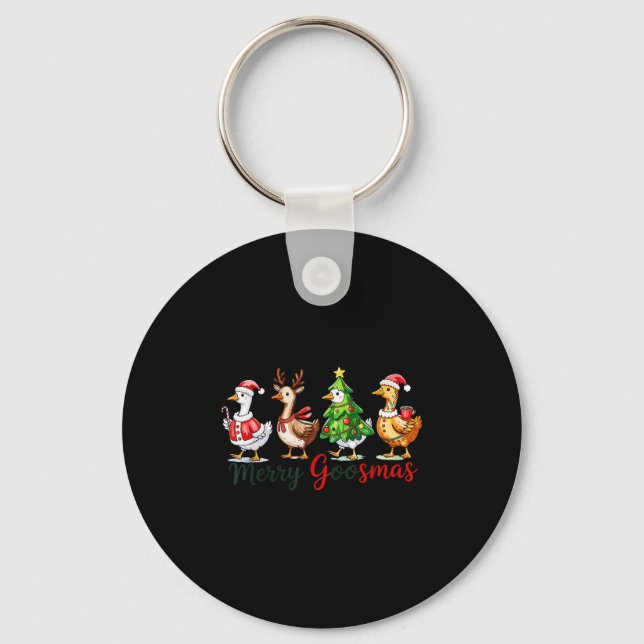 Retro Christmas Goose Xmas Merry Goosmas  Key Ring (Front)