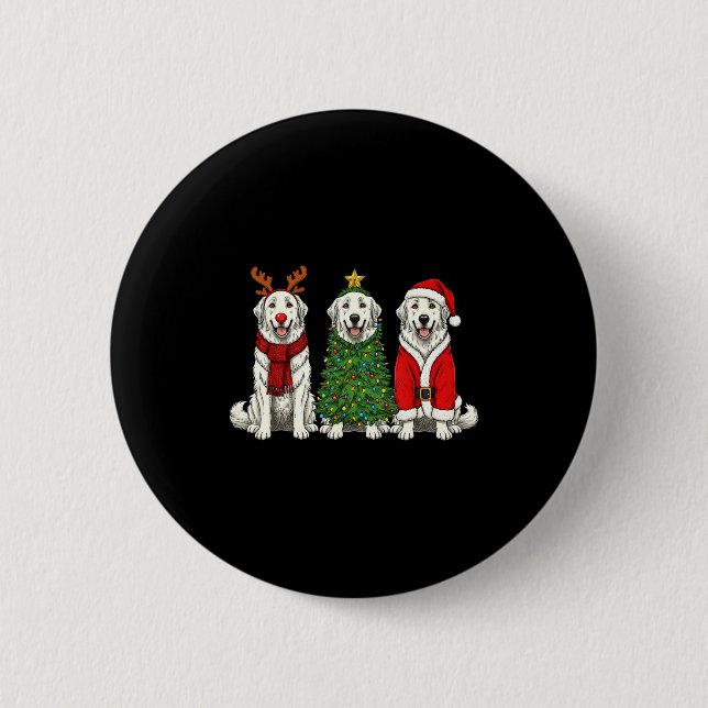 Retro Christmas Great Pyrenees Santa Reindeer Dog  6 Cm Round Badge (Front)