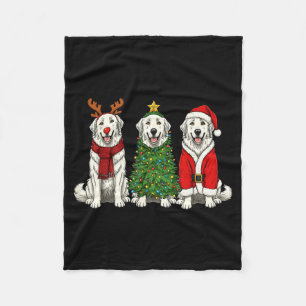 Retro Christmas Great Pyrenees Santa Reindeer Dog Fleece Blanket
