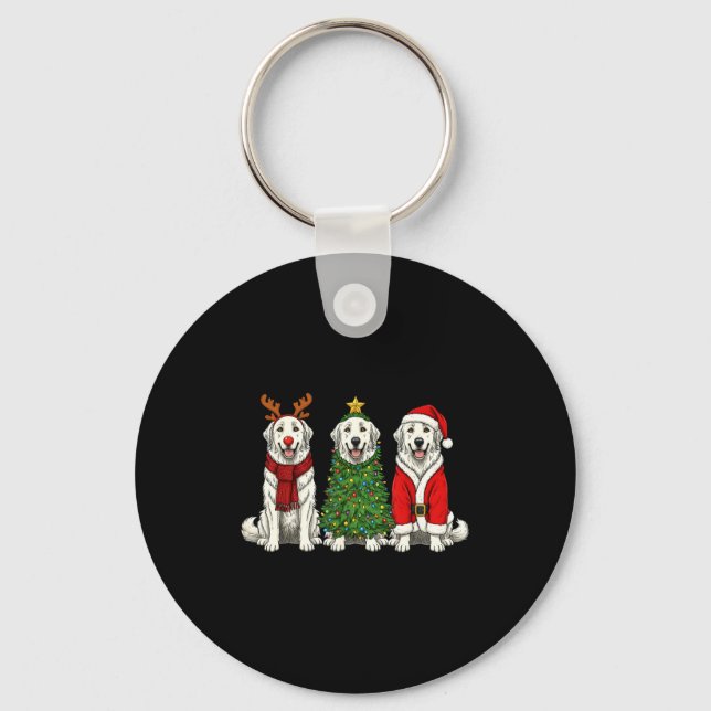 Retro Christmas Great Pyrenees Santa Reindeer Dog  Key Ring (Front)