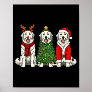 Retro Christmas Great Pyrenees Santa Reindeer Dog  Poster