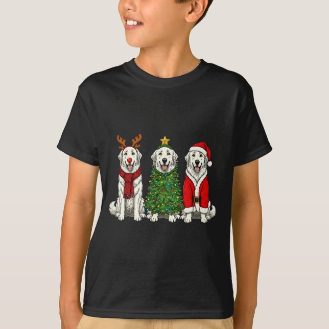 Retro Christmas Great Pyrenees Santa Reindeer Dog  T-Shirt (Front)