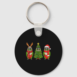 Retro Christmas Green Cheek Conure Parrot Santa Re Key Ring